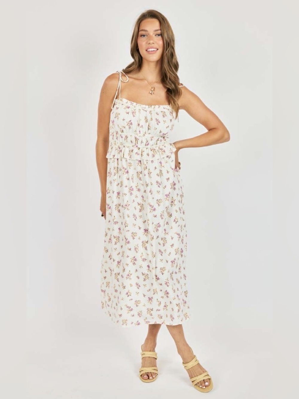 SADIE & SAGE I BOUQUET SWEETHEAR Floral White Maxi Dress